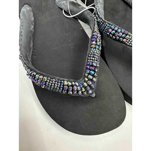 Unbranded Womens Sandals Size 6 Black Flip Flops Beaded Thong Foam Base NWTs - Picture 3 of 8